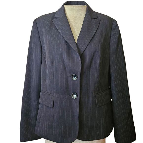 Black Pinstripe Blazer Jacket Size 12 - Picture 1 of 5